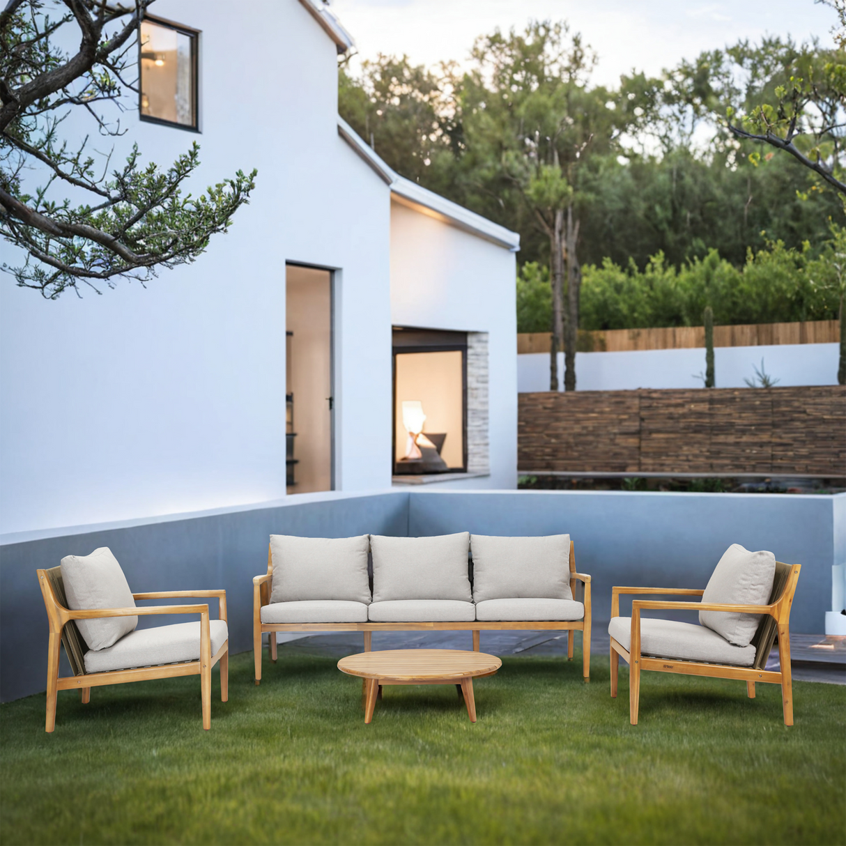 SOLARA 4-Piece Wood Outdoor Sofa Set - 5-Seater