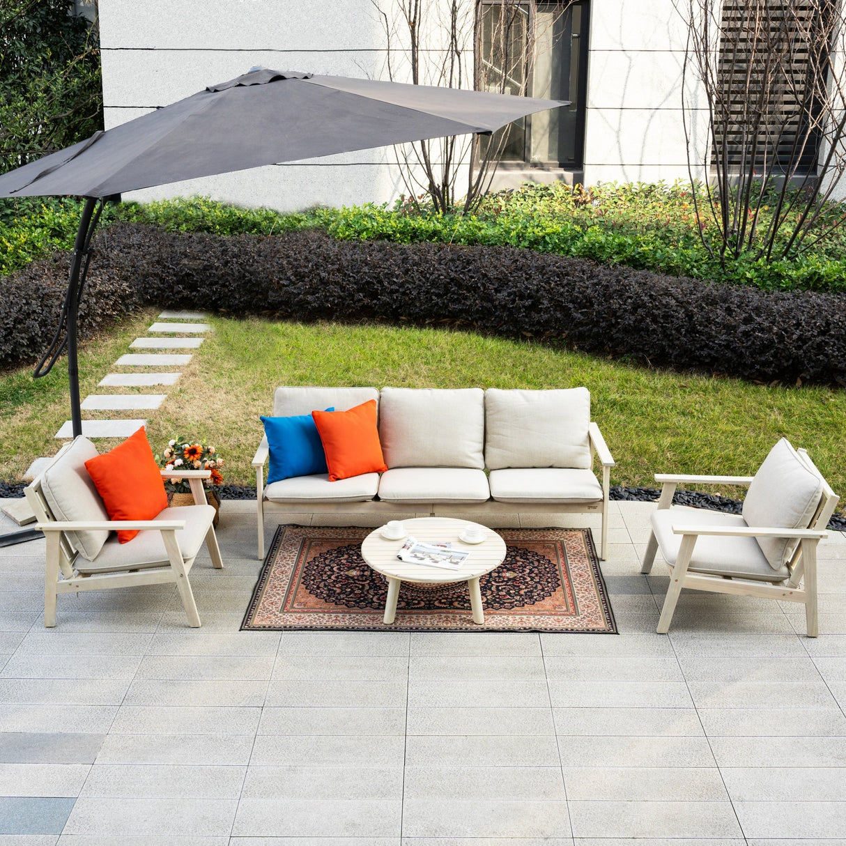 4-Piece Wood Outdoor Sofa Set – 5-Seater