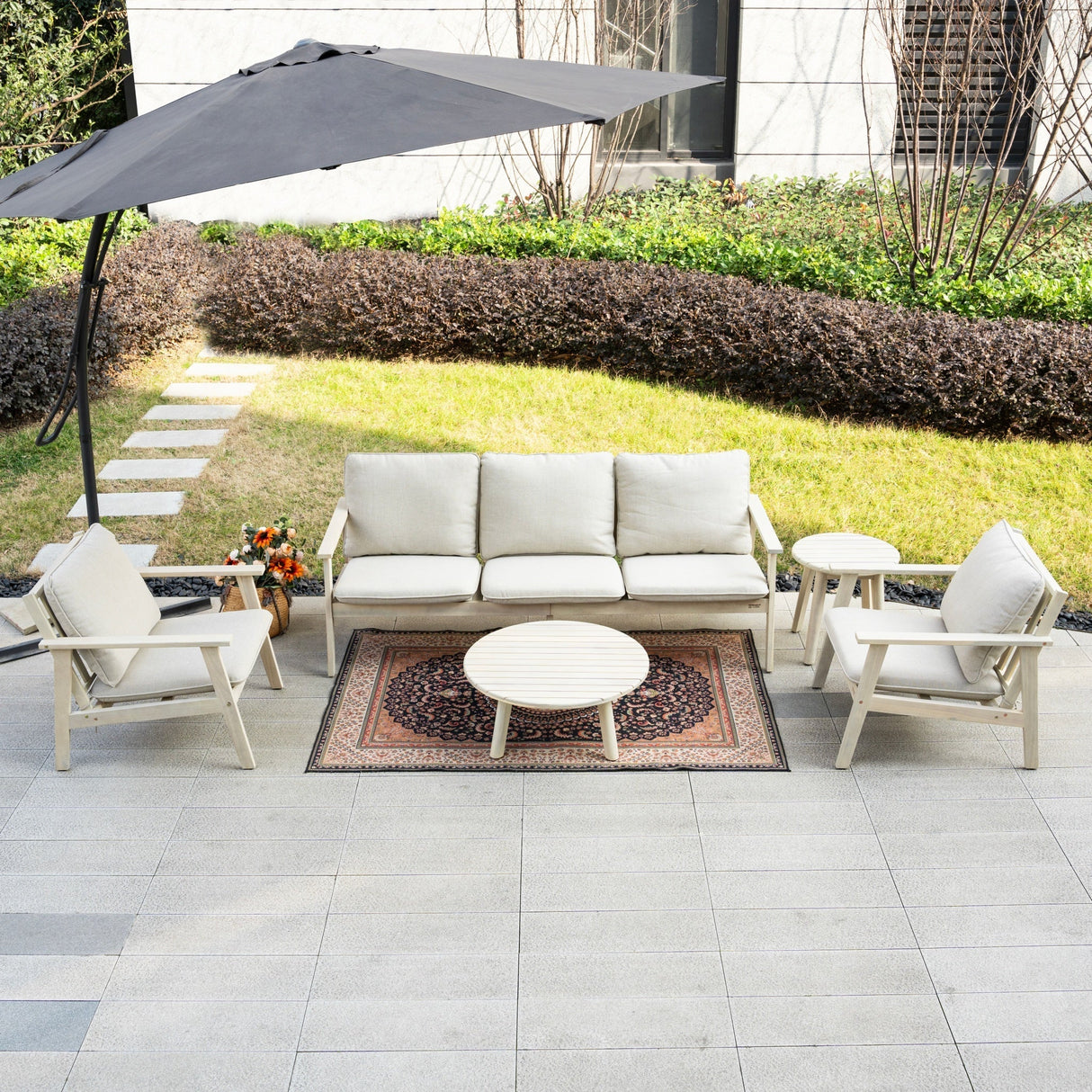 5-Piece Wood Outdoor Sofa Set – 5-Seater
