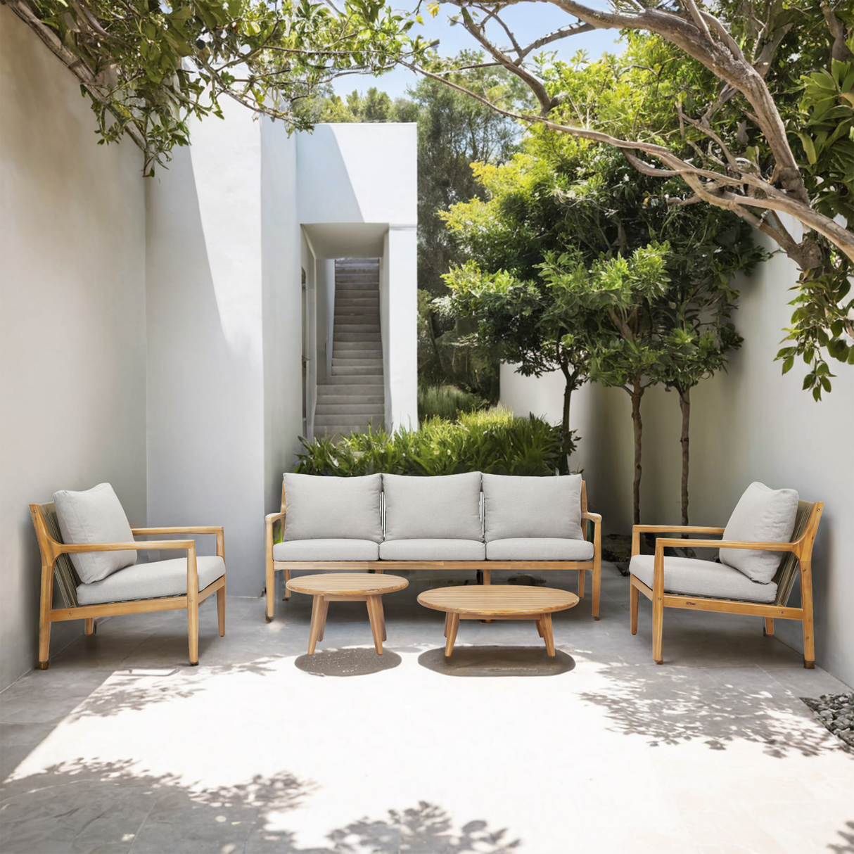 SOLARA 5-Piece Wood Outdoor Sofa Set - 5-Seater