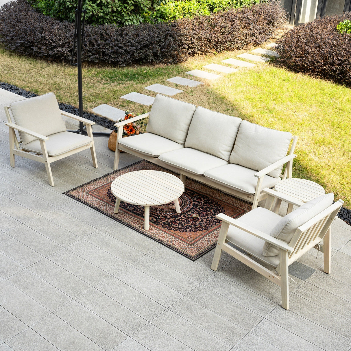 5-Piece Wood Outdoor Sofa Set – 5-Seater