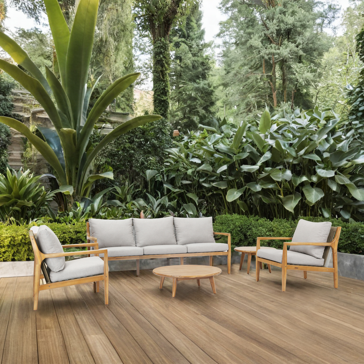 SOLARA 5-Piece Wood Outdoor Sofa Set - 5-Seater