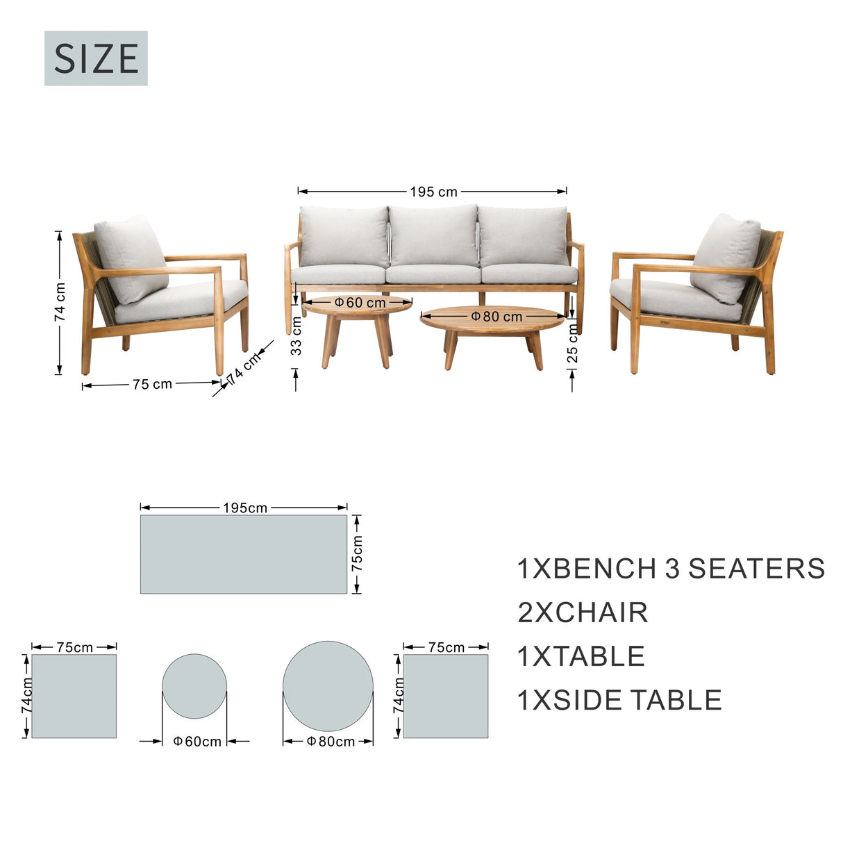 SOLARA 5-Piece Wood Outdoor Sofa Set - 5-Seater