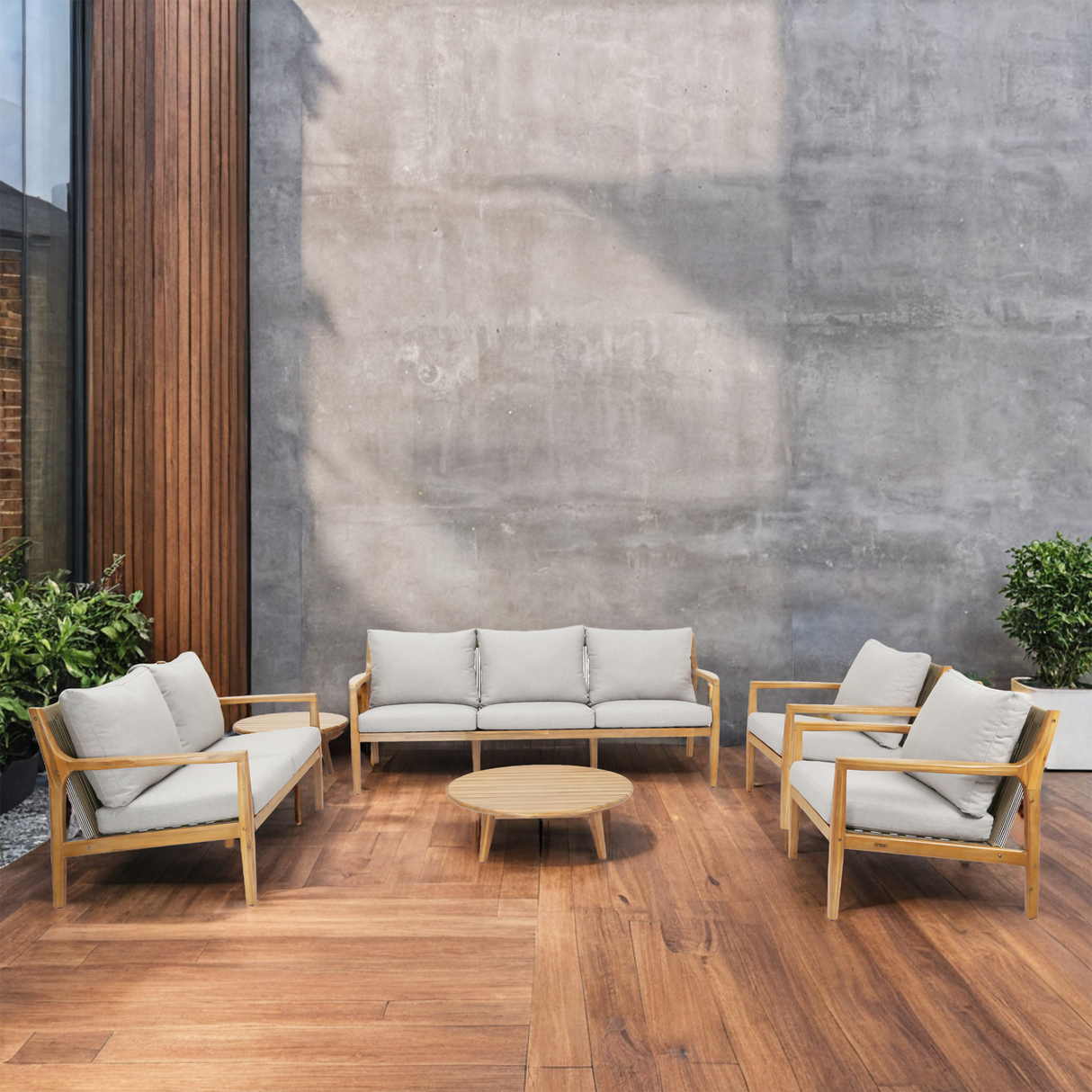 SOLARA 6-Piece Wood Outdoor Sofa Set - 7-Seater