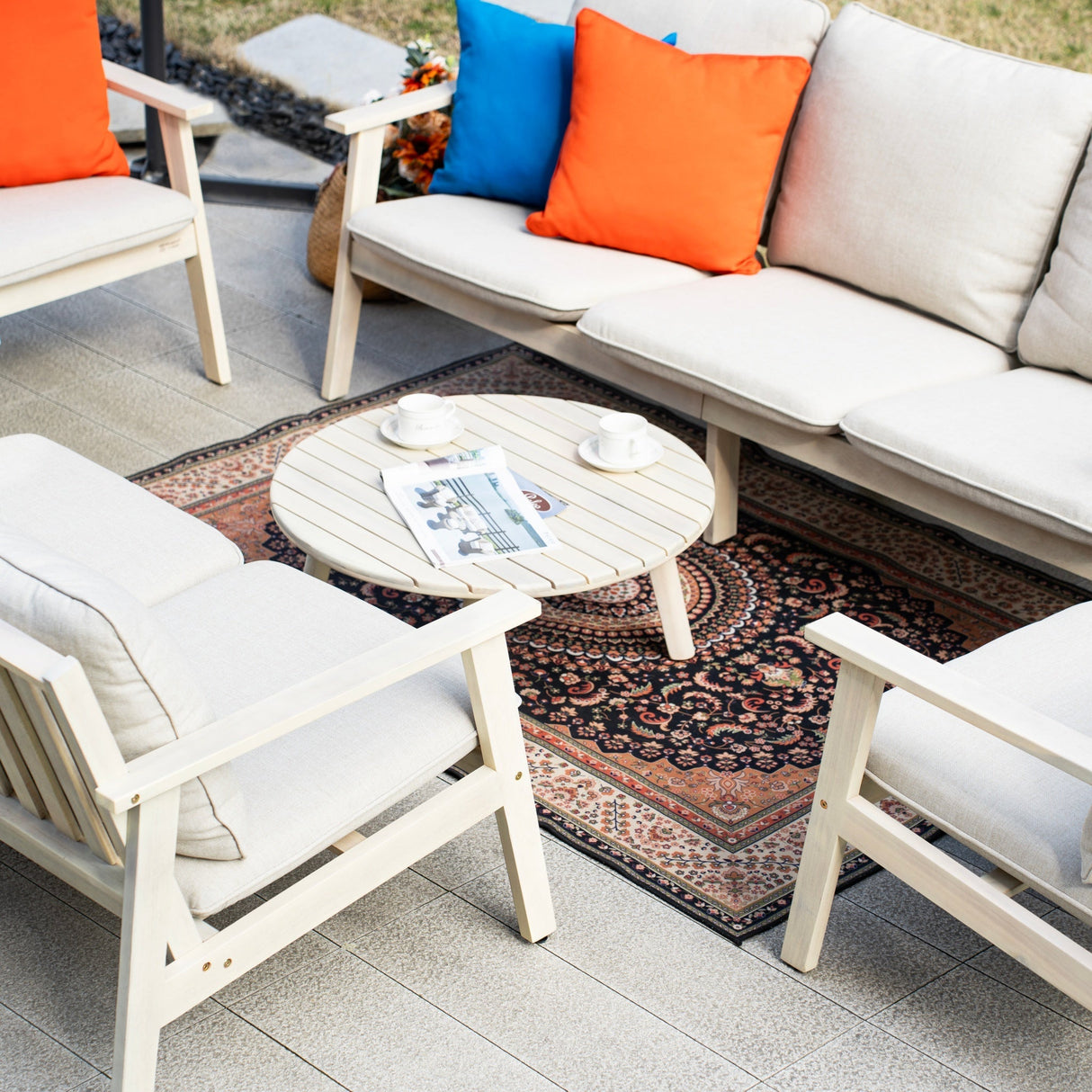 6-Piece Wood Outdoor Sofa Set – 7-Seater