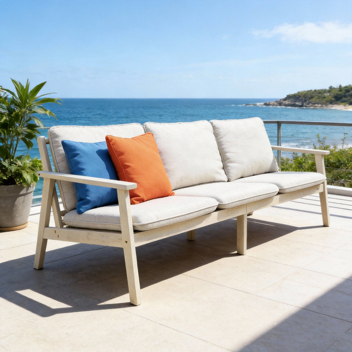 Solid Wood 3-Seater Sofa