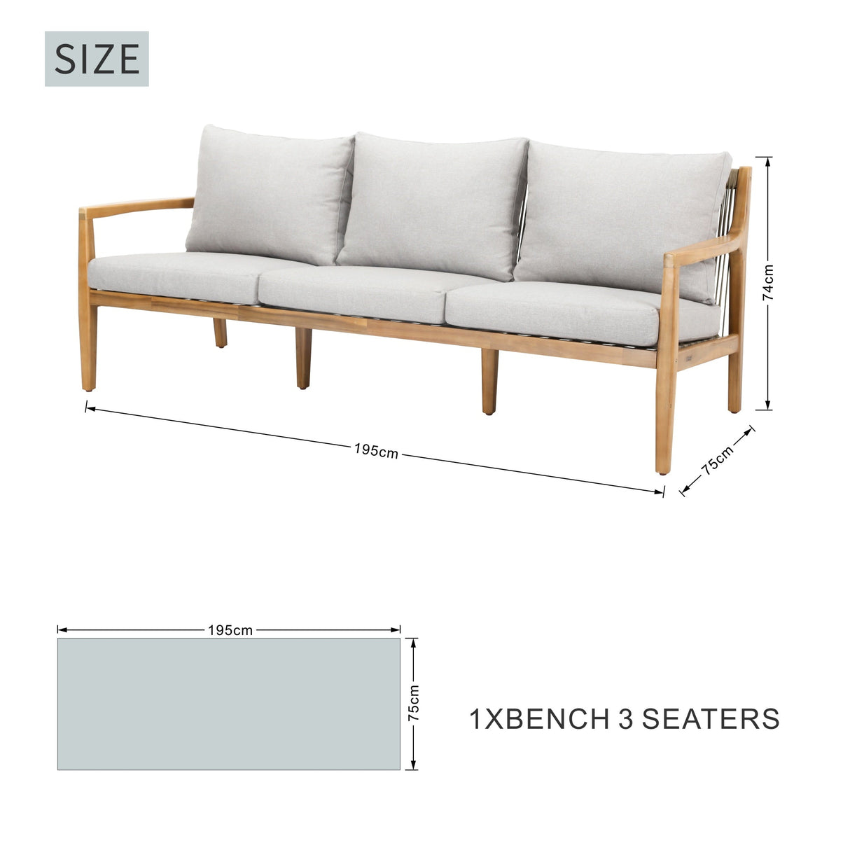 SOLARA Solid Wood 3-Seater Sofa