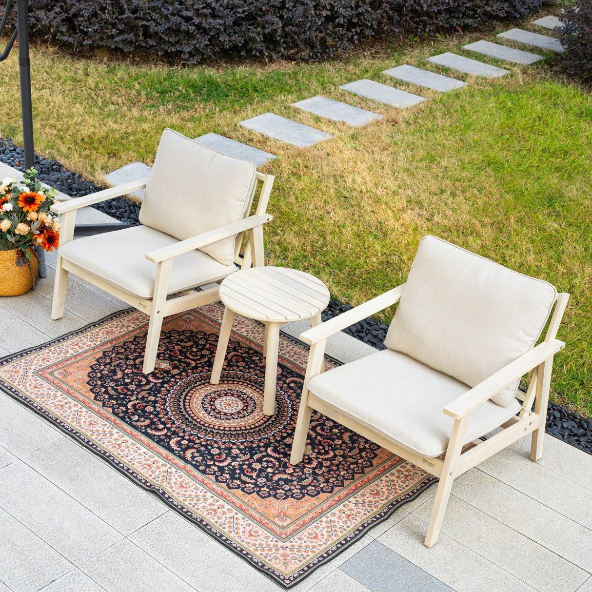 Wood Outdoor Bistro Sofa Set – 3-Piece