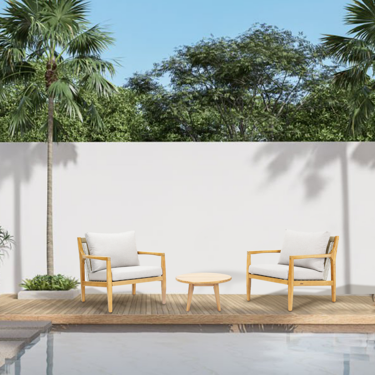 SOLARA Wood Outdoor Bistro Sofa Set - 3-Piece