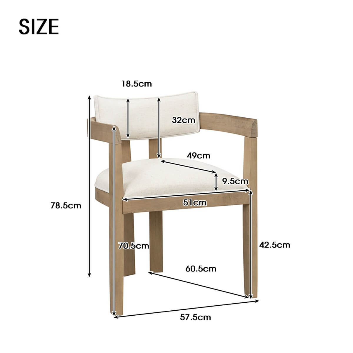 Set of 2 Solid Wood Dining Chairs – Linen Upholstery, Natural Finish, Suitable for Home, Restaurant or Café