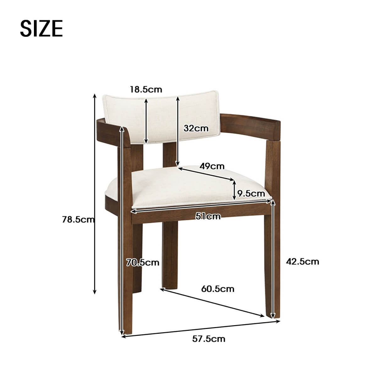 Set of 2 Solid Wood Dining Chairs – Linen Upholstery, Walnut Finish, Suitable for Home or Café