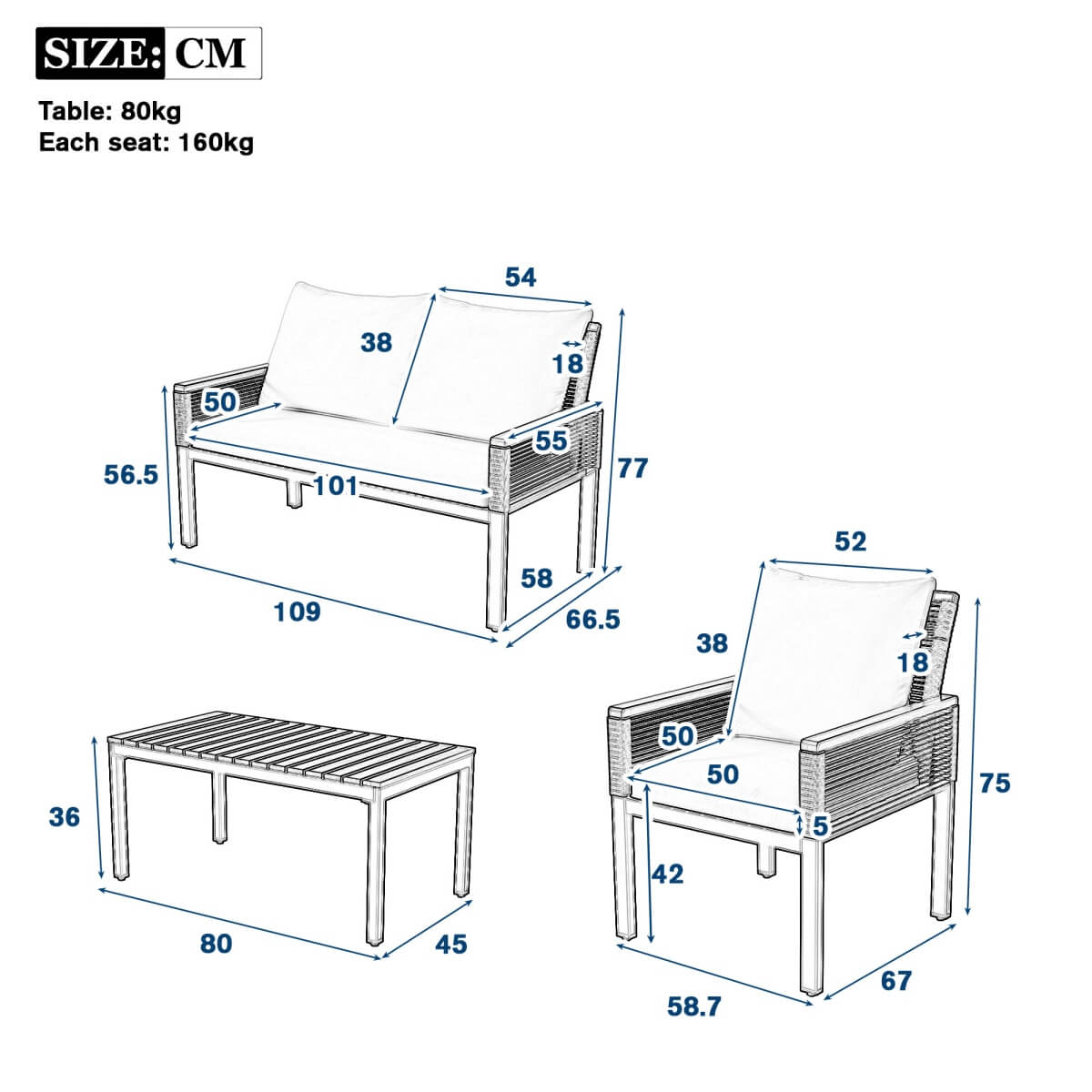 Garden Furniture Set with Cushions – Rattan Outdoor Lounge, Double Sofa, 2 Armchairs & Table
