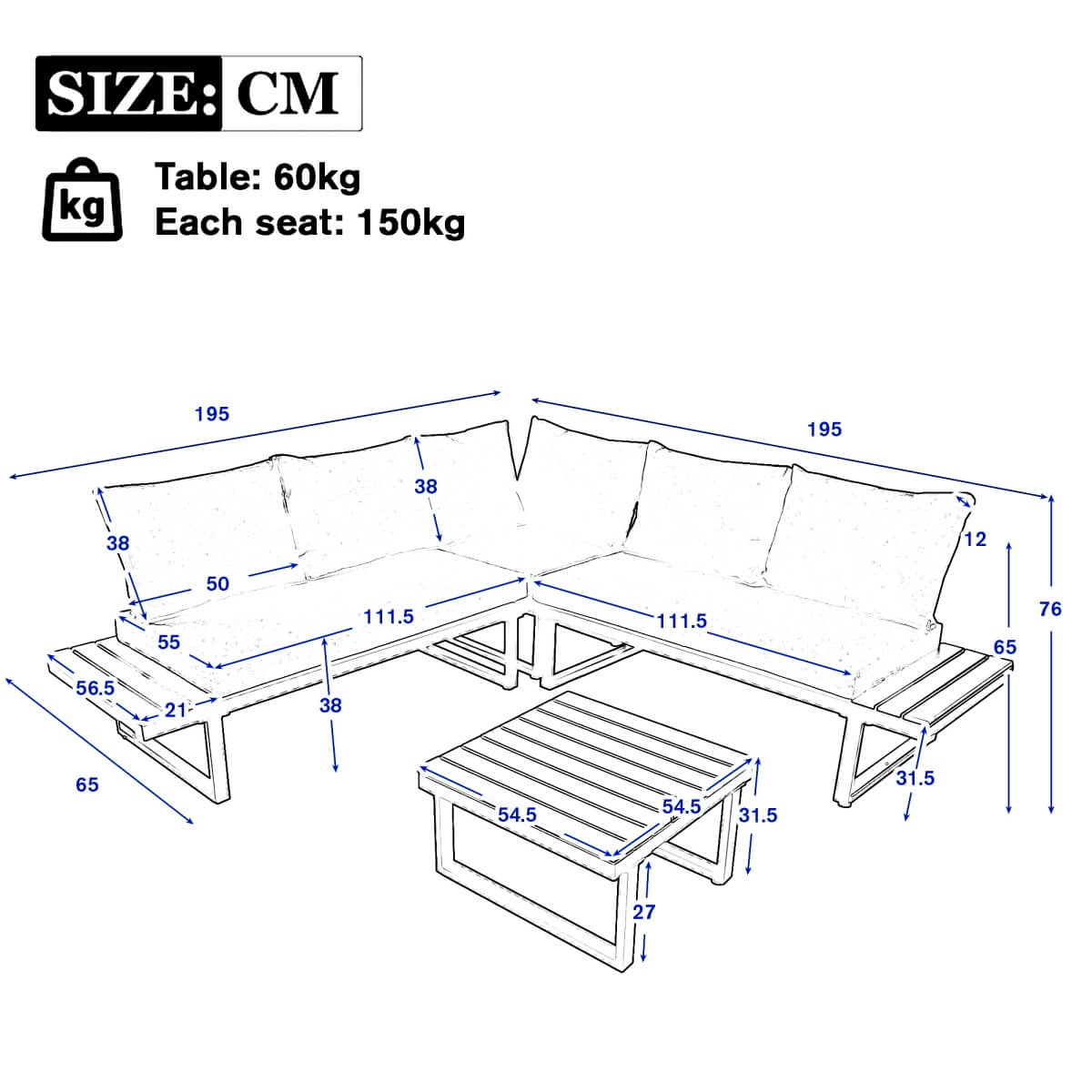 4–5 Seater Garden Lounge Set – 4-Piece Outdoor Patio Furniture with Adjustable Seating