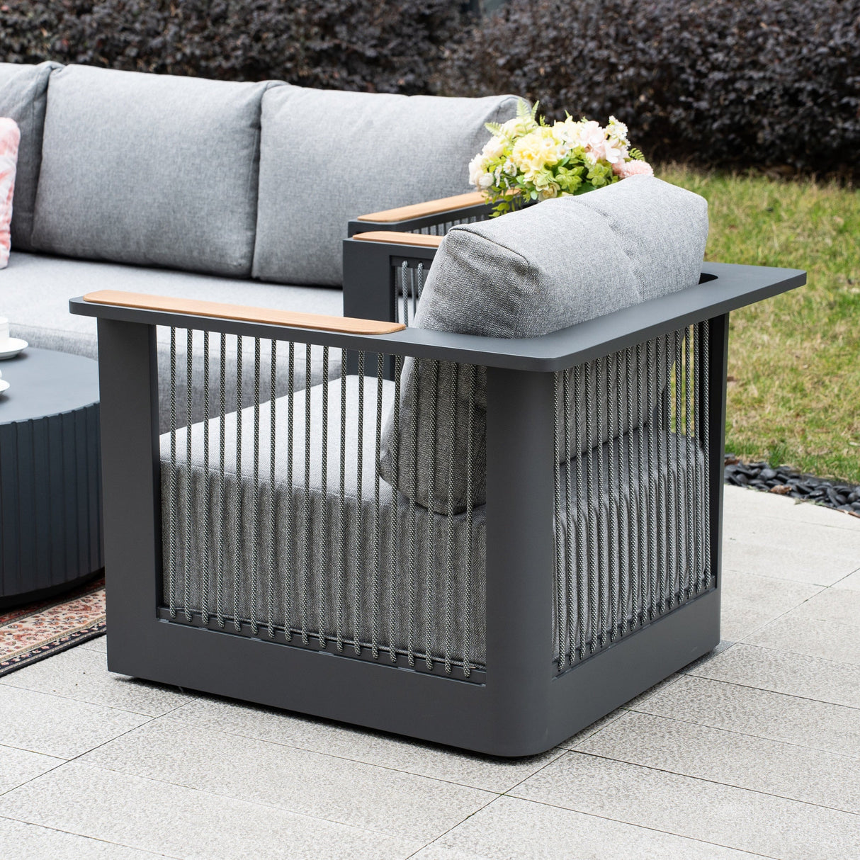 TALARA 5-Seater Aluminium Sofa Set with LYRIN Fire Pit Table