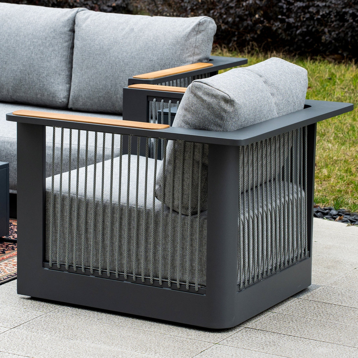 TALARA 5-Seater Aluminium Sofa Set with ZENITH Fire Pit Table
