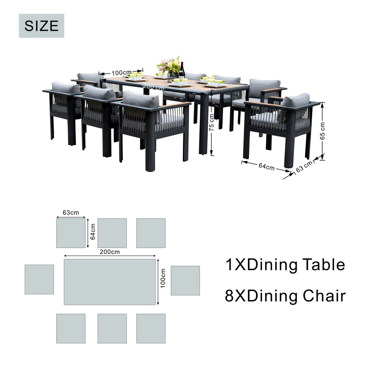 TALARA Aluminium Outdoor Dining Set (8-Seater)