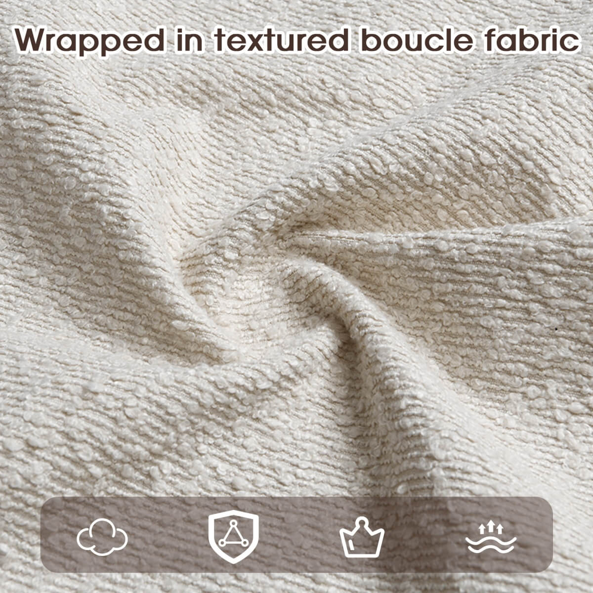 Set of 2 Solid Wood Dining Chairs – Boucle Upholstered Chairs for Dining Room, Living Room, Restaurant or Cafe