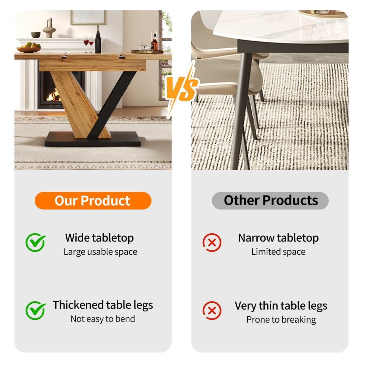 Extendable Dining Table – 120–160 cm Wood Grain Table for Kitchen & Living Roo