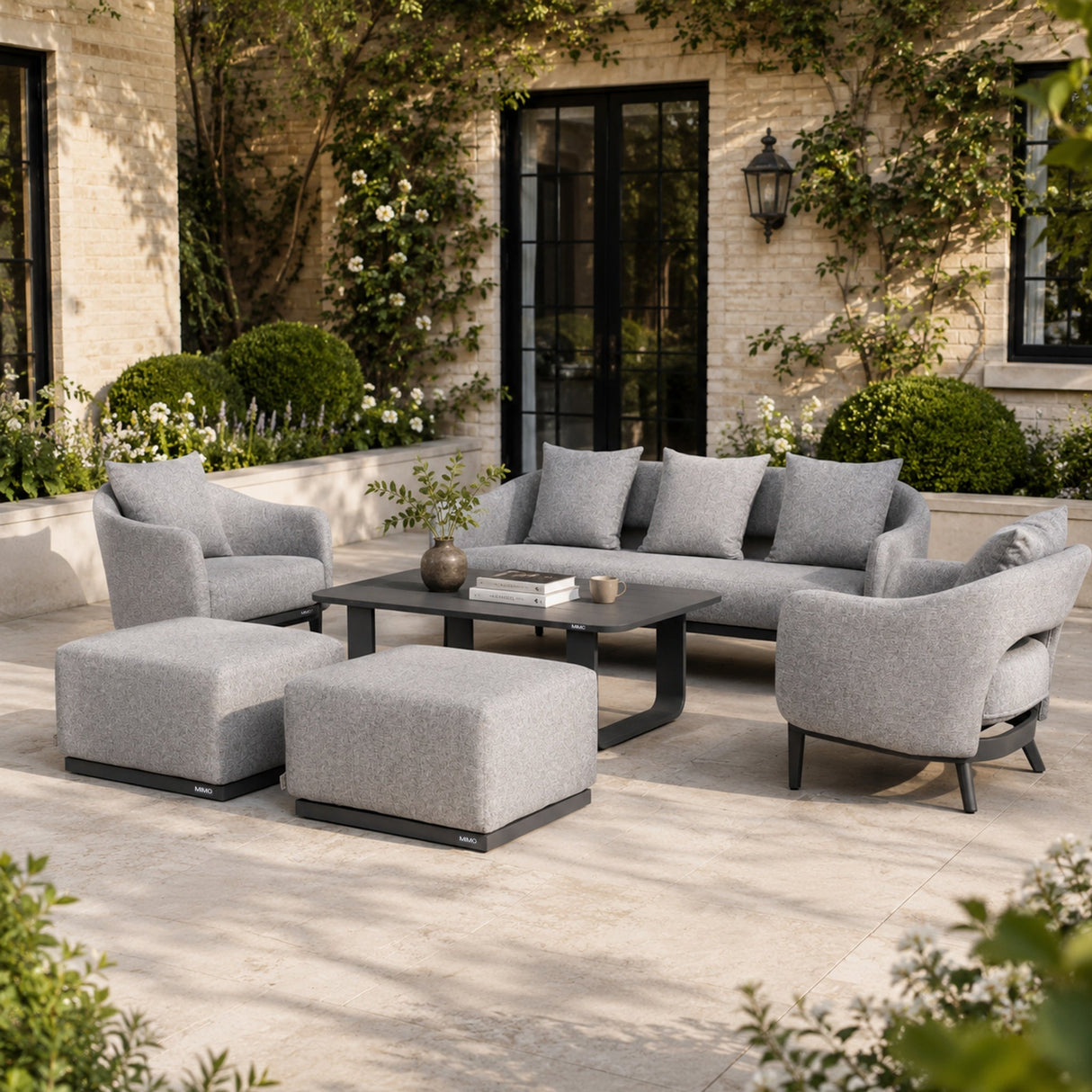 VELORA Aluminium Outdoor Lounge Set with TALARA Coffee Table & VAREL Ottomans