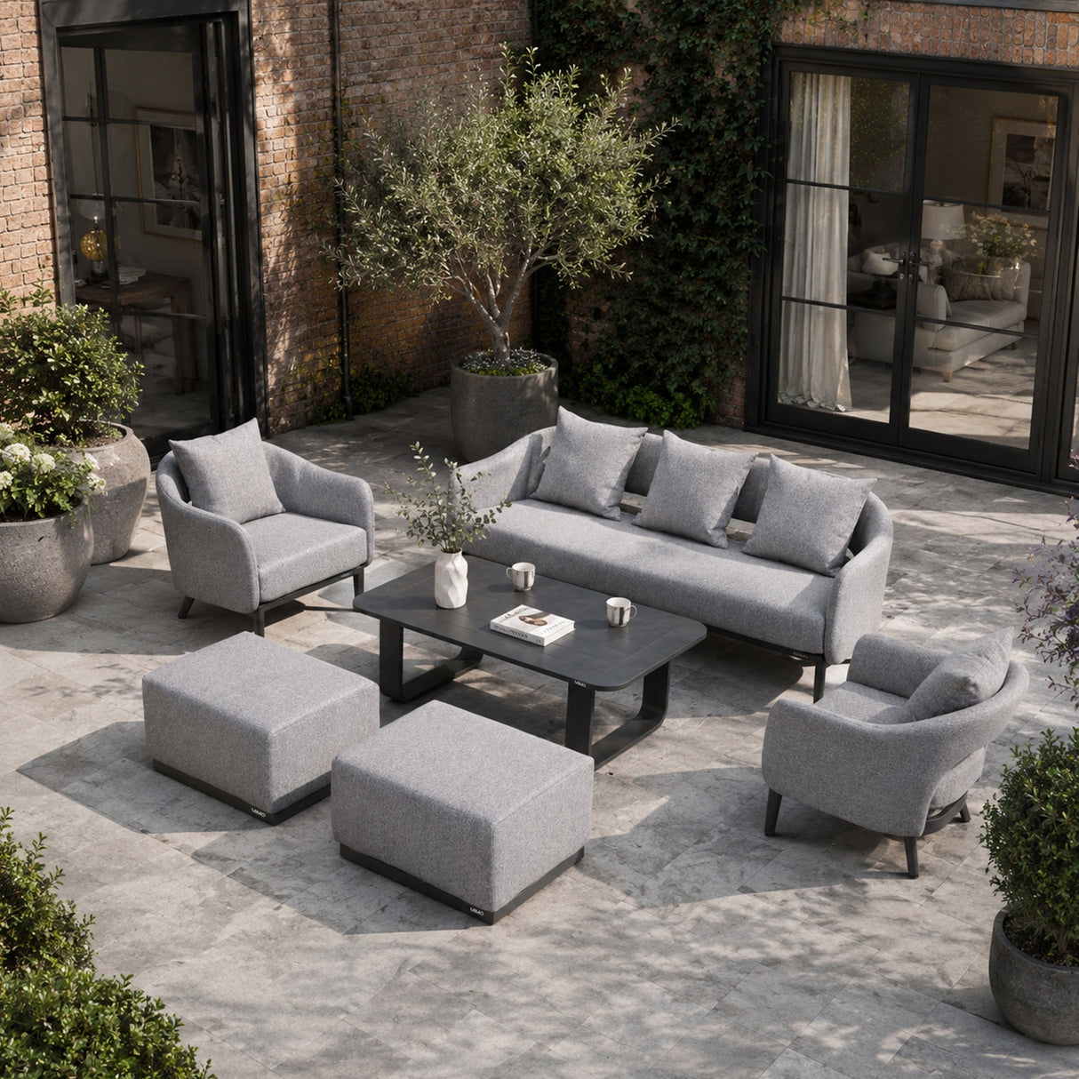 VELORA Aluminium Outdoor Lounge Set with TALARA Coffee Table & VAREL Ottomans