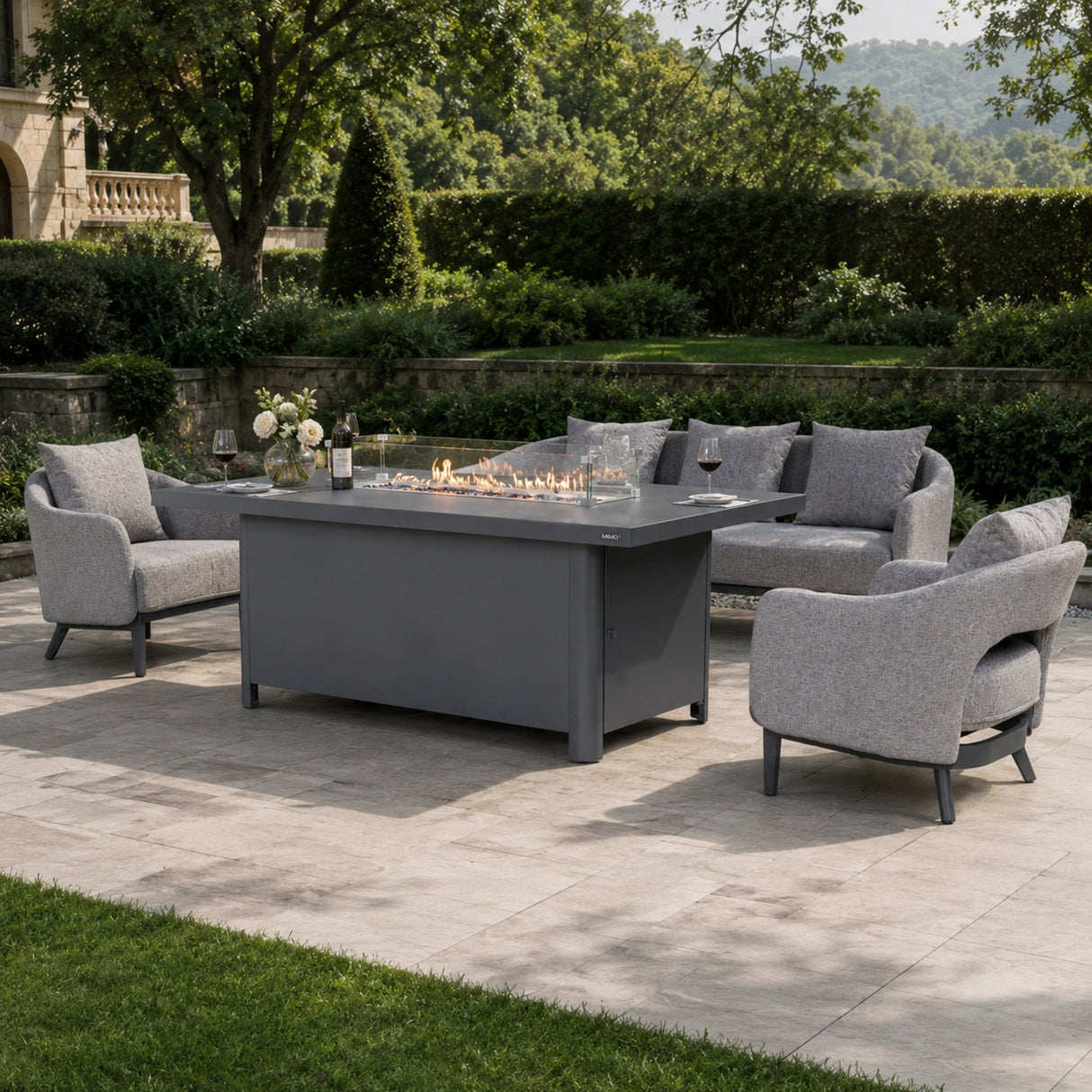 VELORA Aluminium Outdoor Sofa Set with TALARA Fire Pit Table