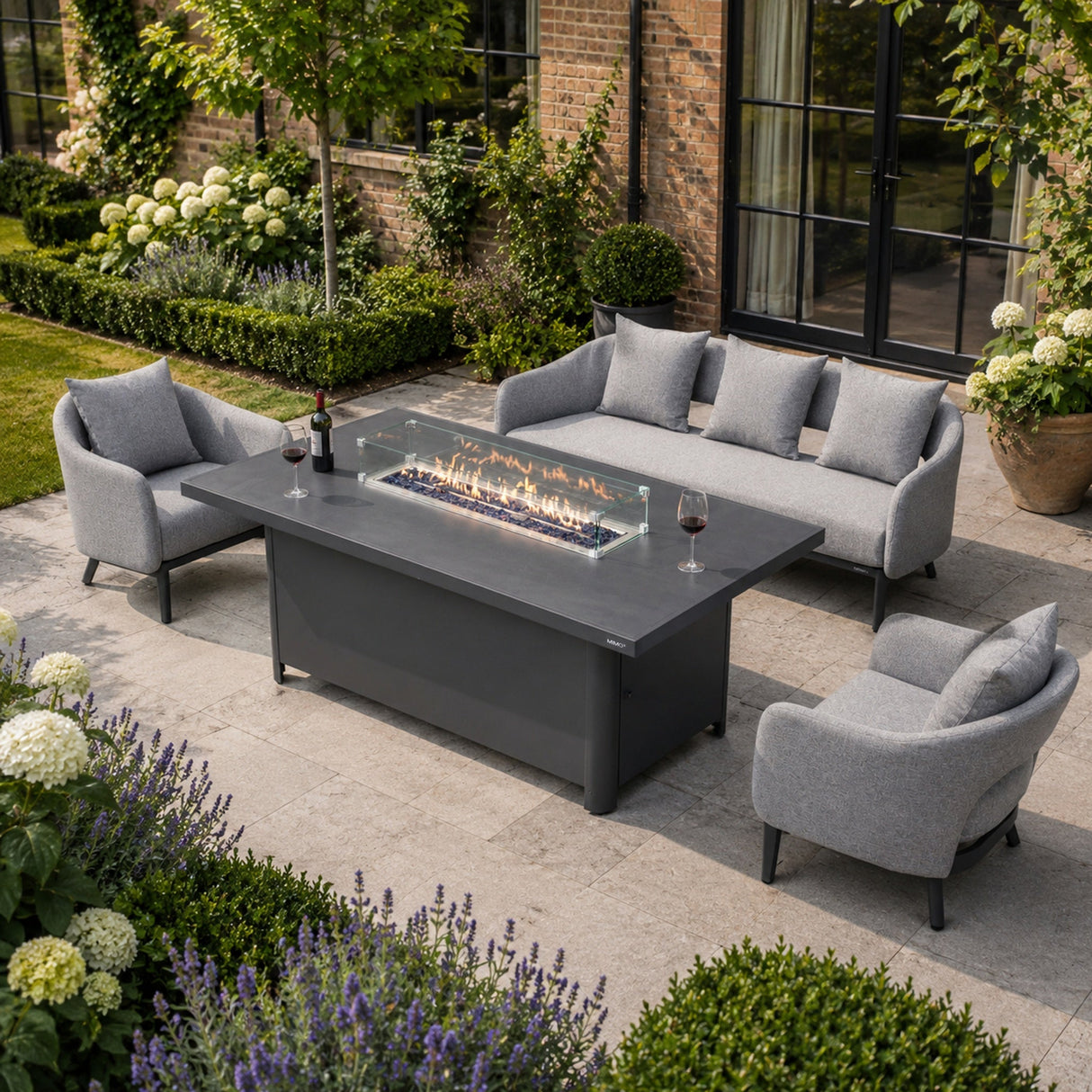 VELORA Aluminium Outdoor Sofa Set with TALARA Fire Pit Table