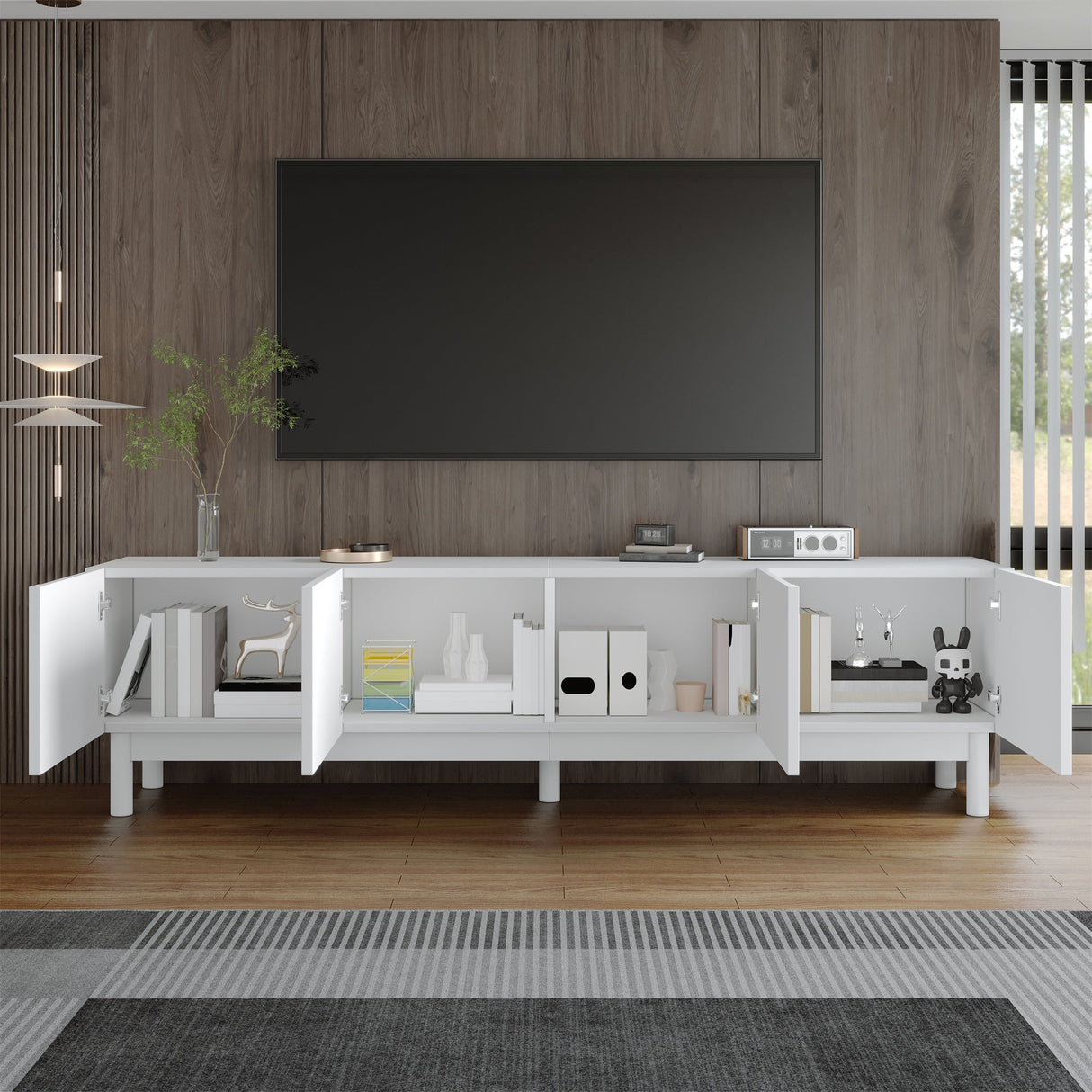 TV Cabinet with Curved Wave-Shaped Doors, Shelves, and Stabilizing Legs