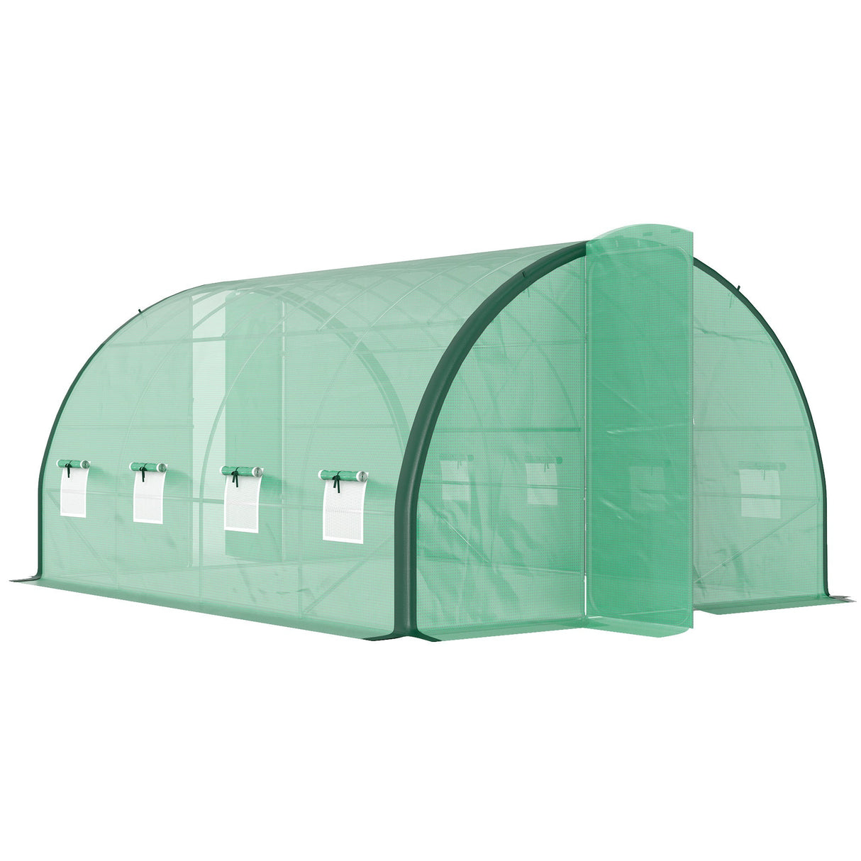 Polytunnel Greenhouse 4 x 3(m) with Windows and Doors - Green