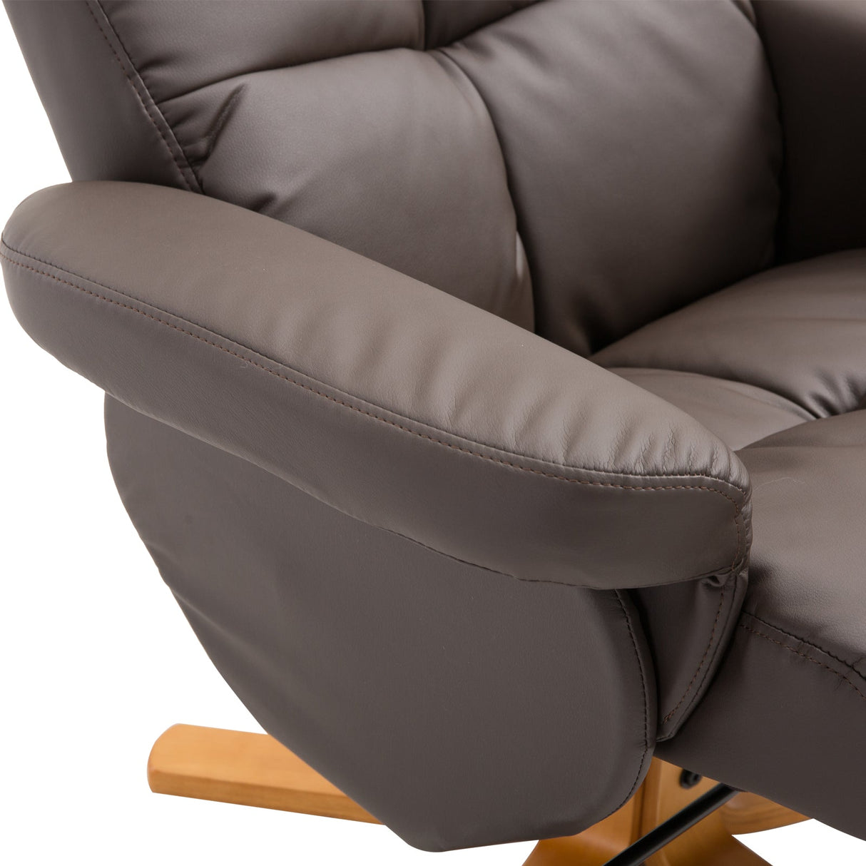 Recliner Armchair, Swivel Reclining Chair with Storage Ottoman, Faux Leather Brown