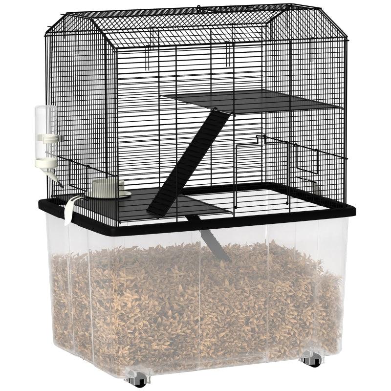 Three-Tier Gerbil Cage, Hamster Cage with Wheels, Deep Bottom, Food Dish, Water Bottle