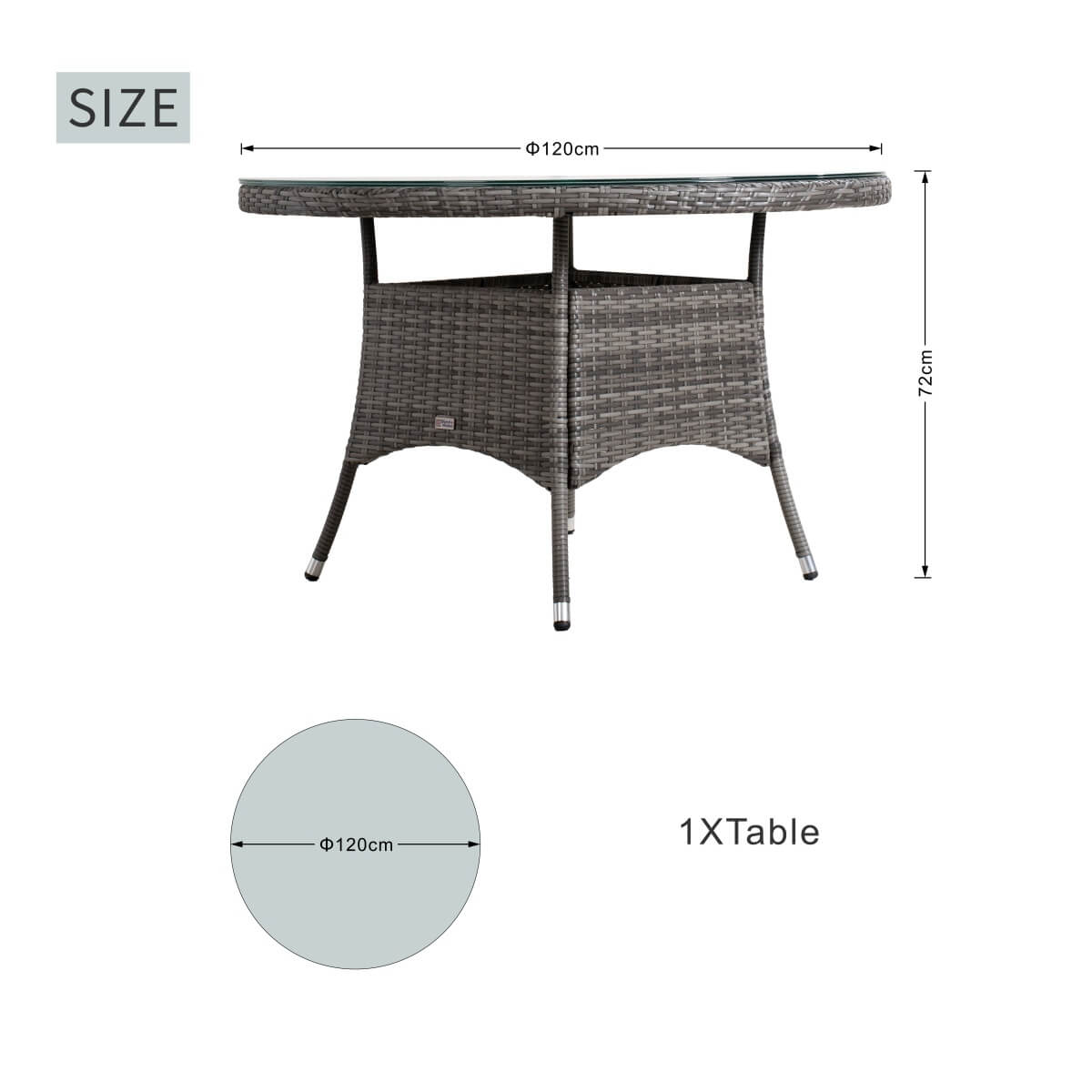 4 Seater Round Rattan Outdoor Dining Table - Garden Patio Dining Table