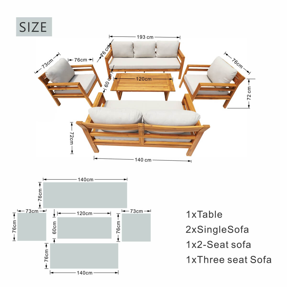 7-Seater Acacia Wood Outdoor Sofa Set – Solid Wood Garden Lounge