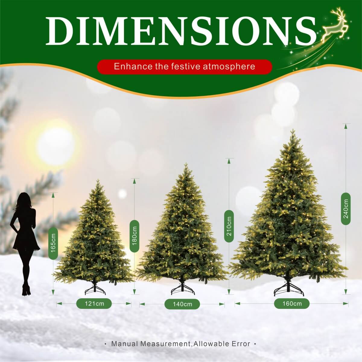 Realistic Full Green Artificial Christmas Tree - PVC & PE Mixed-Foliage Xmas Tree with Pre-Lit Warm White LED Lights, Easy Setup, 6ft/7ft/8ft