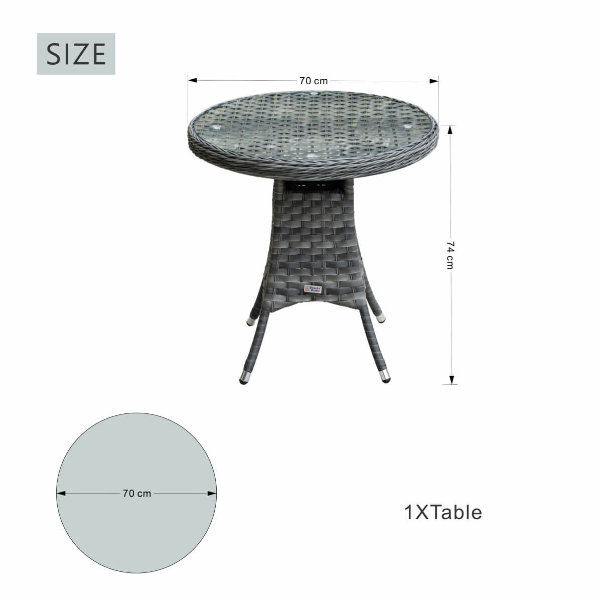 Outdoor Rattan Dining Table - Round Garden Table, Aluminium Frame