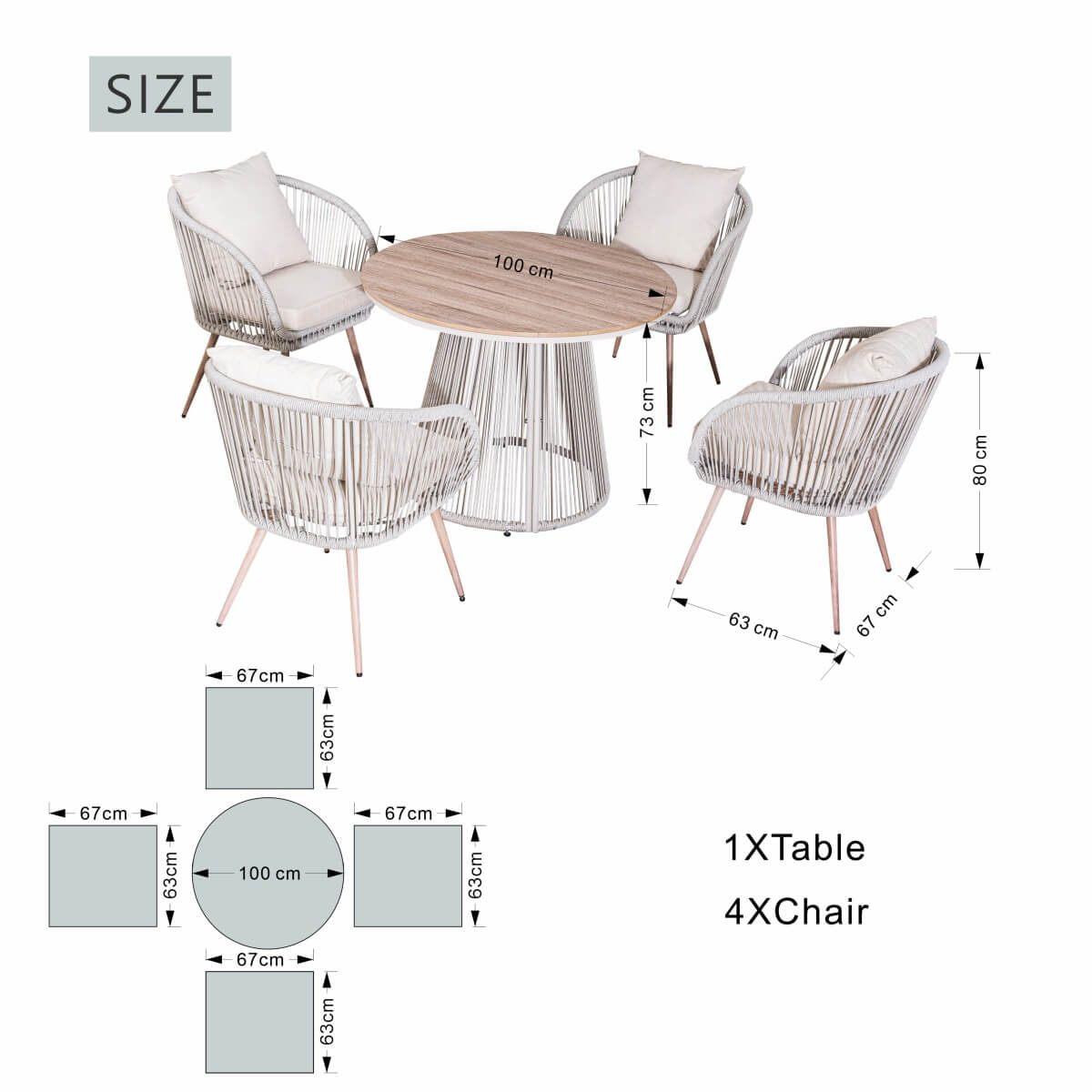 4-Seater Outdoor Dining Set - Round Metal Table with Chairs, Garden Patio Furniture