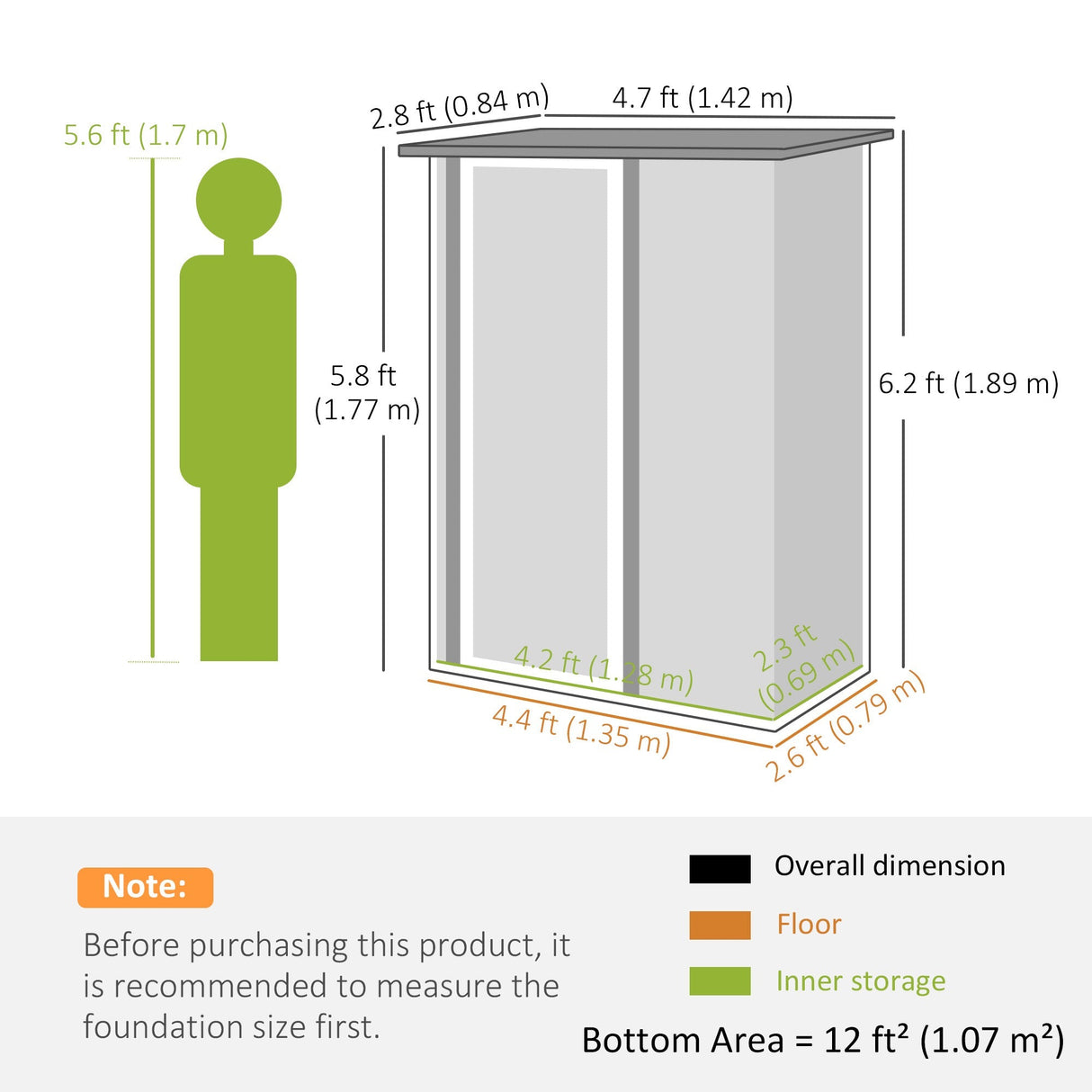 Metal Garden Storage Shed, 5ft x 3ft Sloped Roof Lockable Door, Brown