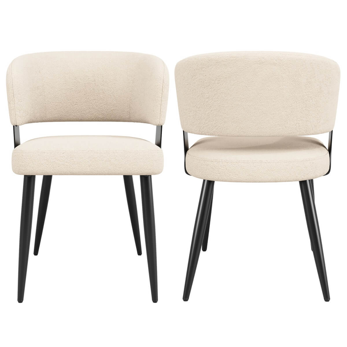 Set of 2 Upholstered Dining Chairs – Curved Backrest, Soft Padded Seat and Metal Legs