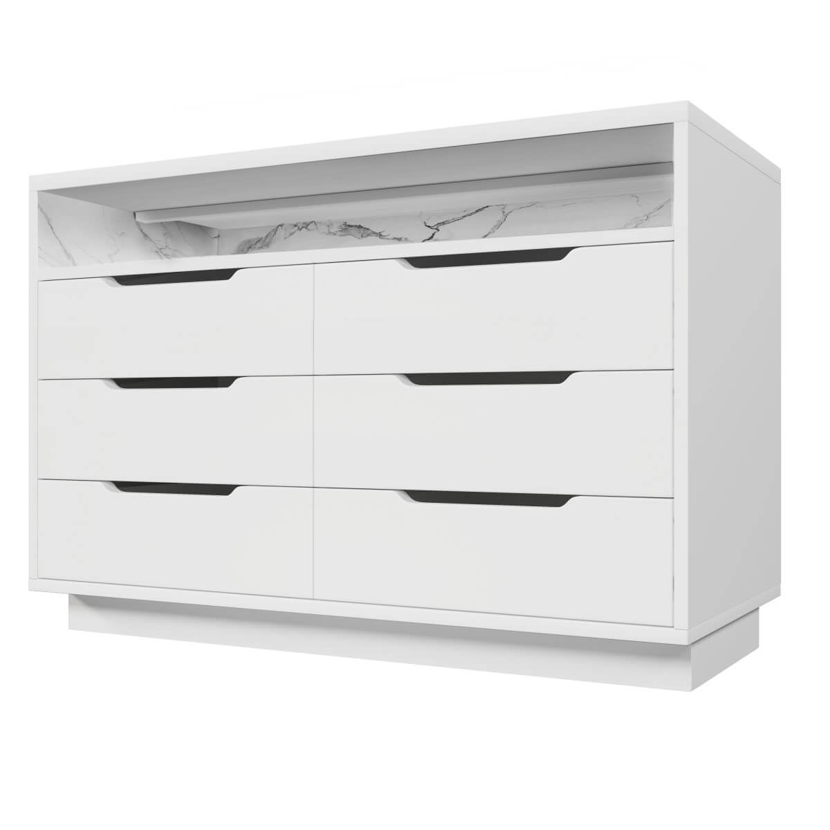 6 Drawer Chest of Drawers with RGB LED Lights - Modern Marble Effect Storage Cabinet with Shelves for Bedroom or Living Room, White