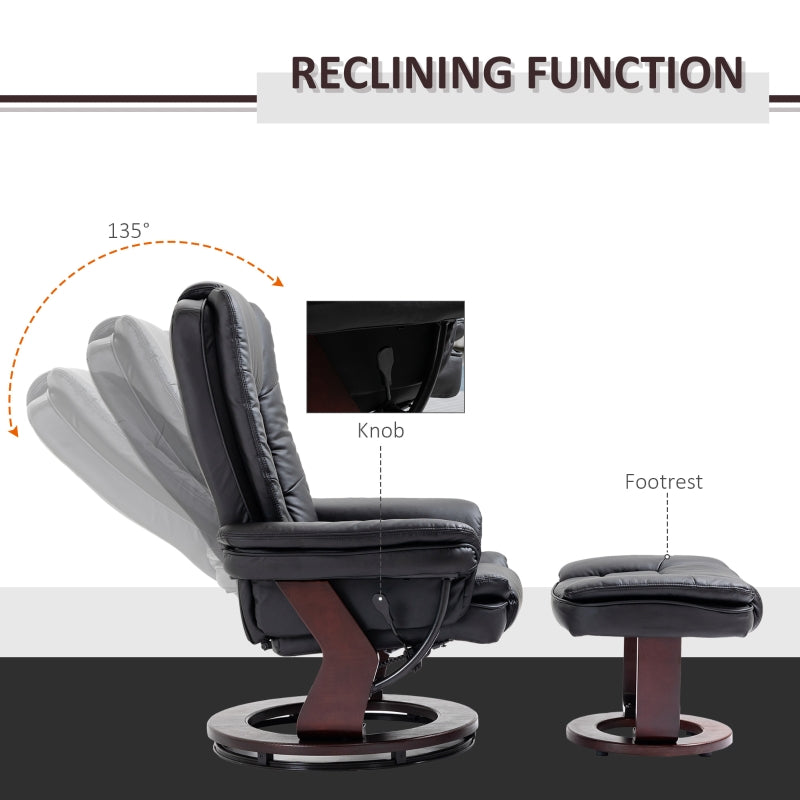 Recliner Chair with Footstool, 130kg Capacity, 135?? Reclining Swivel, PU Leather, Black