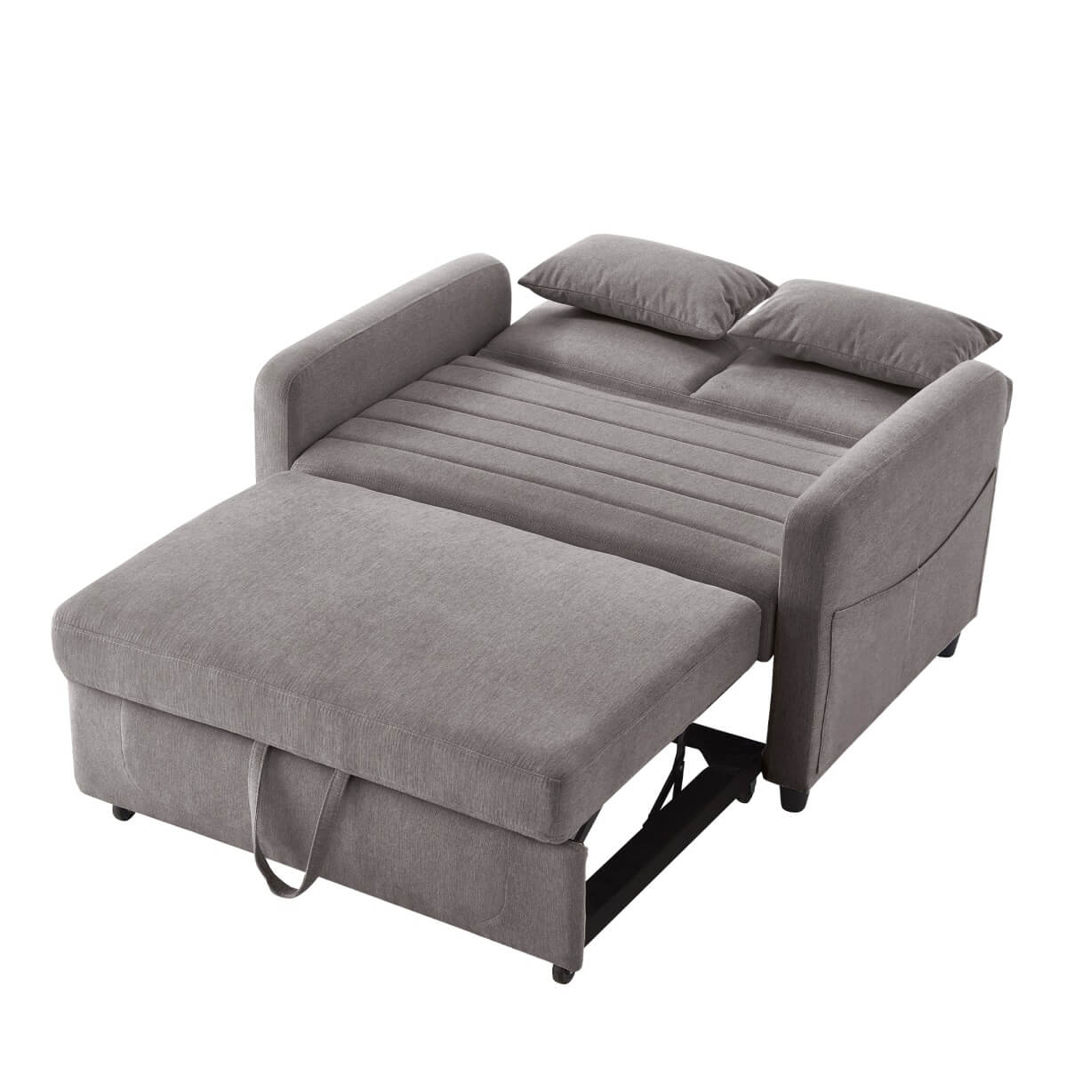 2 Seater Pull-Out Sofa Bed with Adjustable Backrest - Convertible Sleeper Sofa, Cotton Linen Fabric, Dark Gray