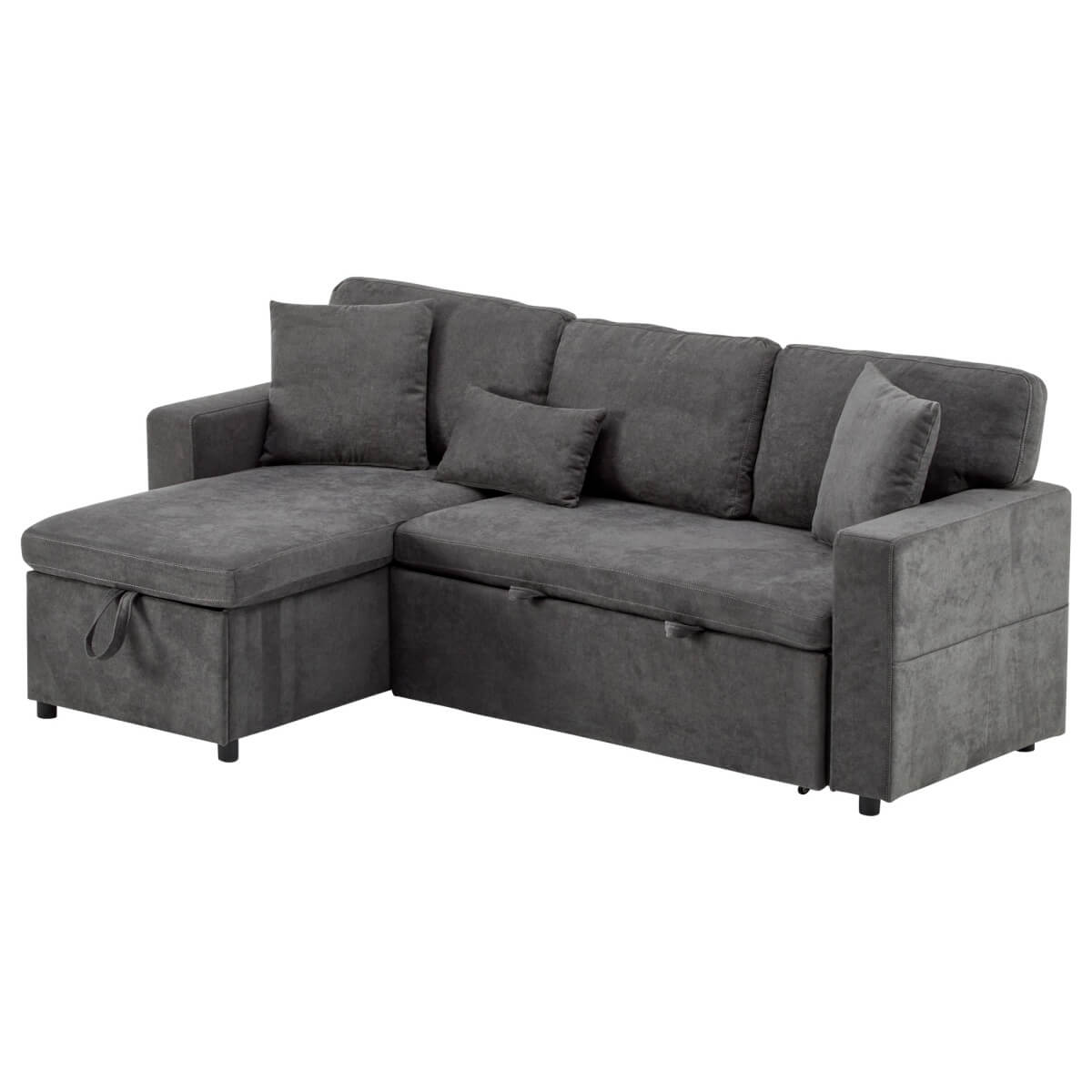 3 Seater L-Shaped Sofa Bed – Pull-Out Corner Couch with Open Storage, Bed Box and Shelf