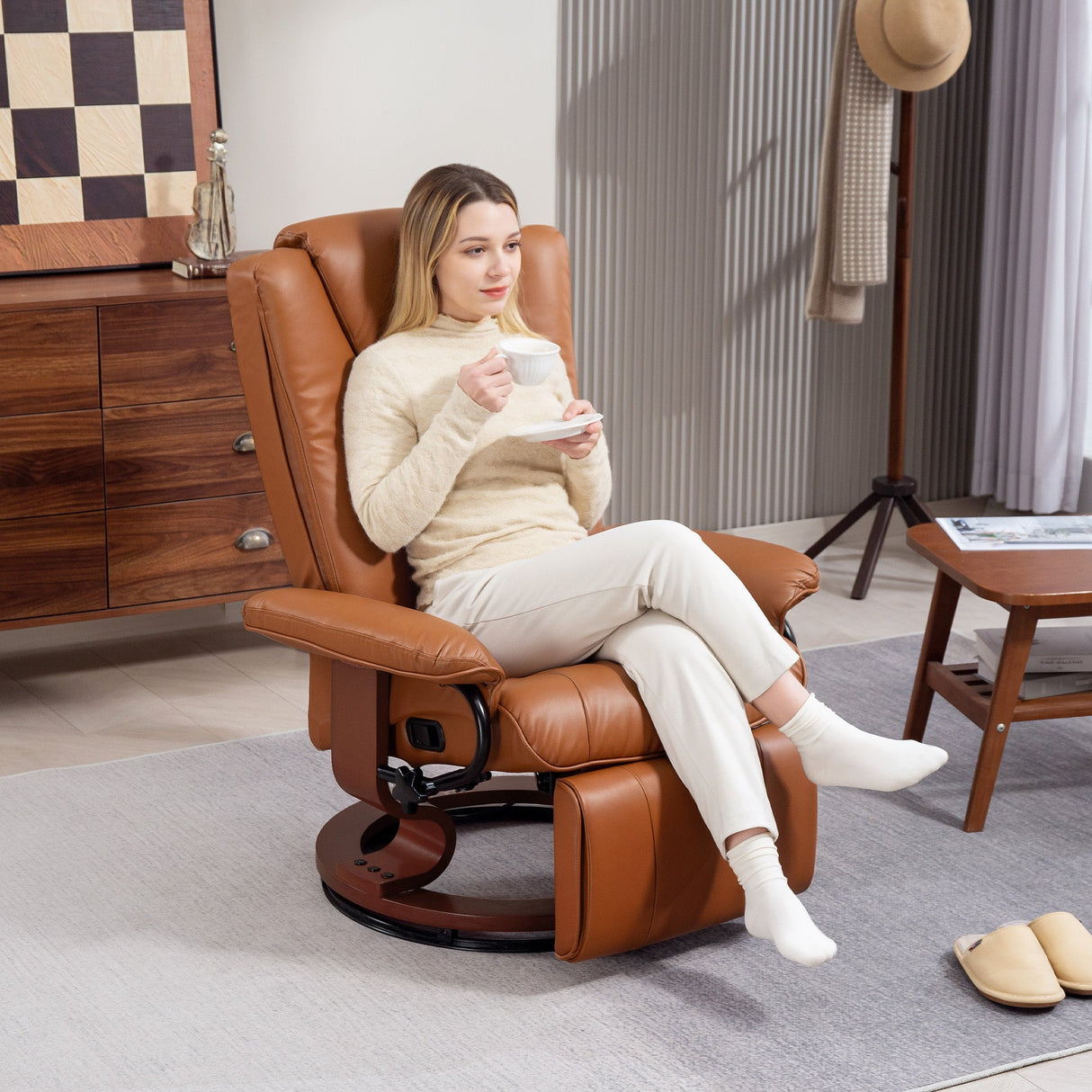 Faux Leather Recliner Chair - Brown