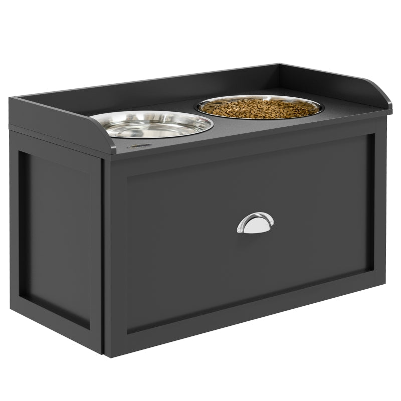 Raised Dog Bowls with 21L Storage Drawer for Large Dogs and Cats - Stainless Steel, Black