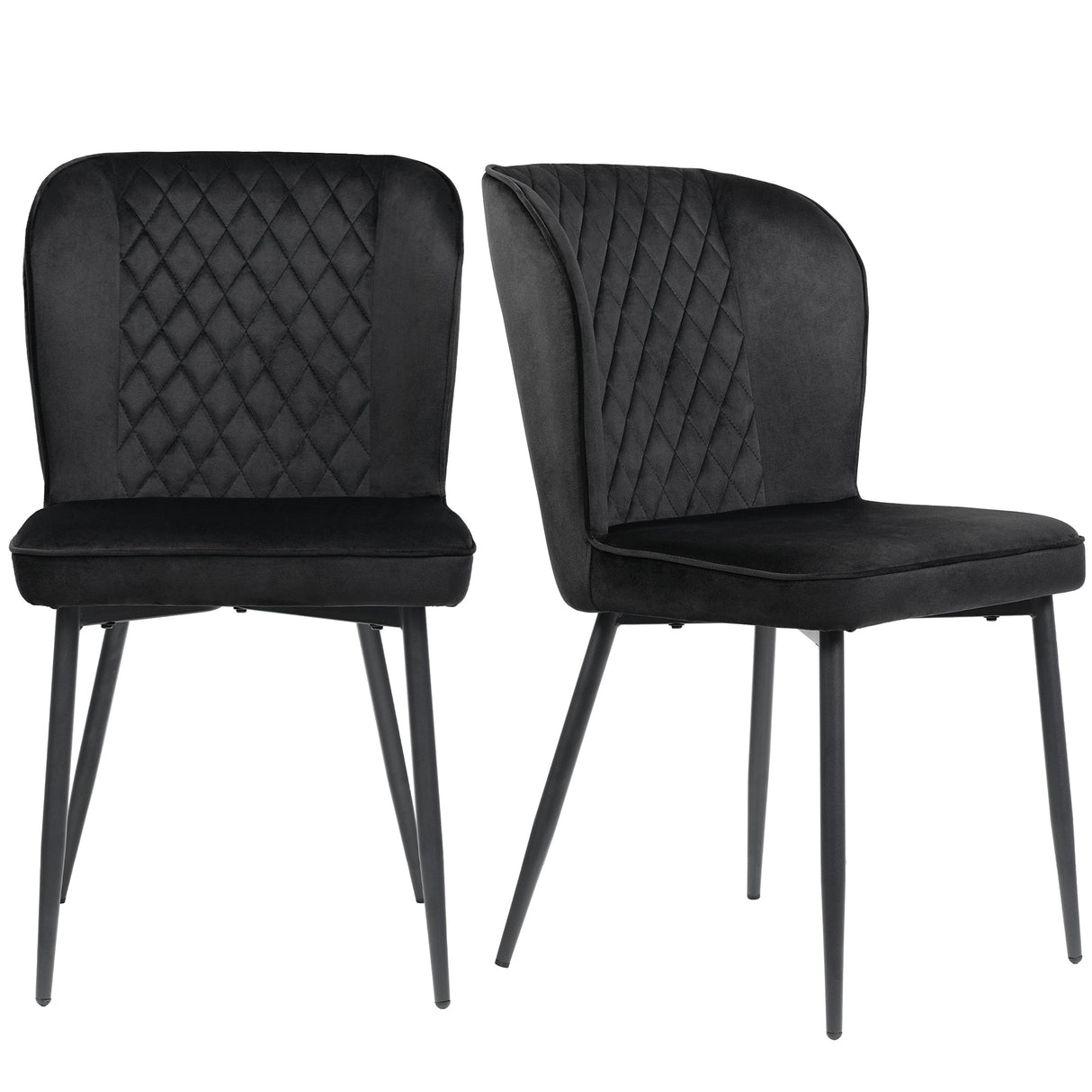 Velvet Dining Chair (2 pcs), Modern Vanity Chair with Metal Legs, Black