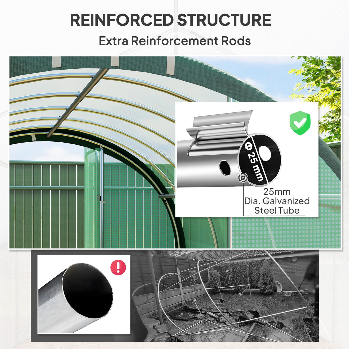 Polytunnel Greenhouse, 3 x 2(m) with Windows and Doors - Green