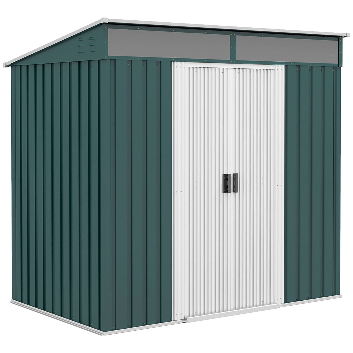 Galvanised Metal Shed, 6.5 x 4FT with Foundation Kit, Lockable Double Sliding Doors, Vents, Green
