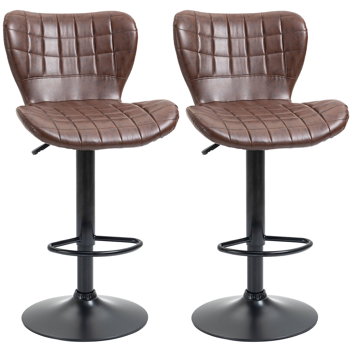 Bar Stools Set of 2, Adjustable Height Swivel Bar Chairs, PU Leather Brown