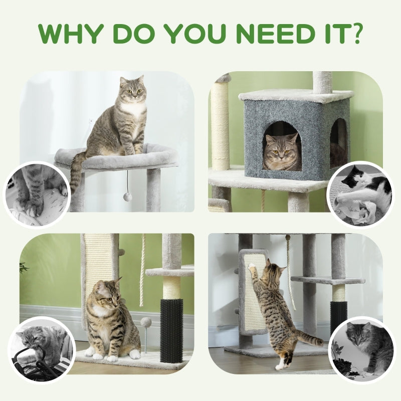 Cat Tree 132cm, with Scratching Posts, Pad, Cat Bed, Cat House, Jumping Platform, Grooming Brush, Anti-Tip Kit, Light Grey