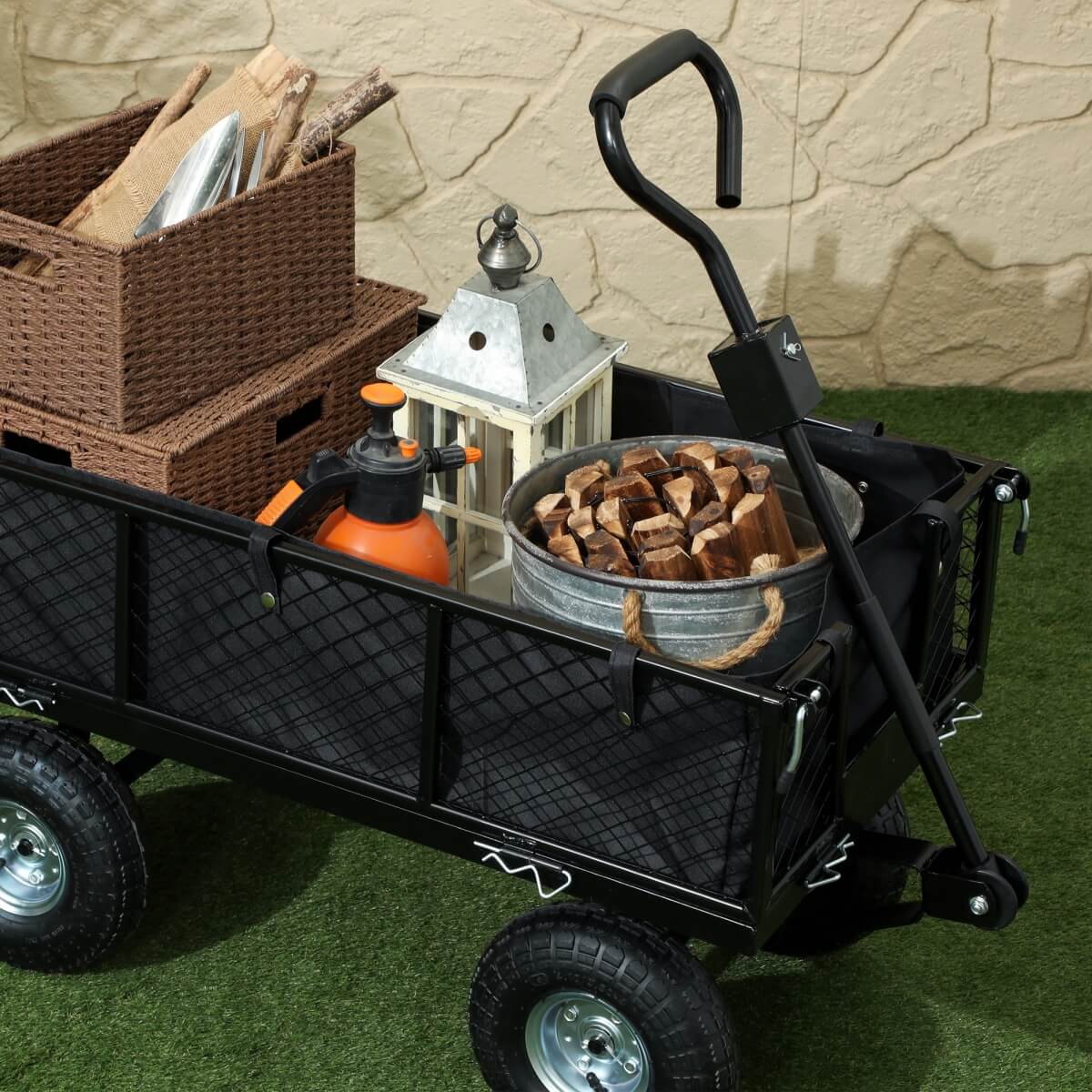 114L Garden Cart Trolley – Steel Frame, Black, Outdoor Utility Wagon
