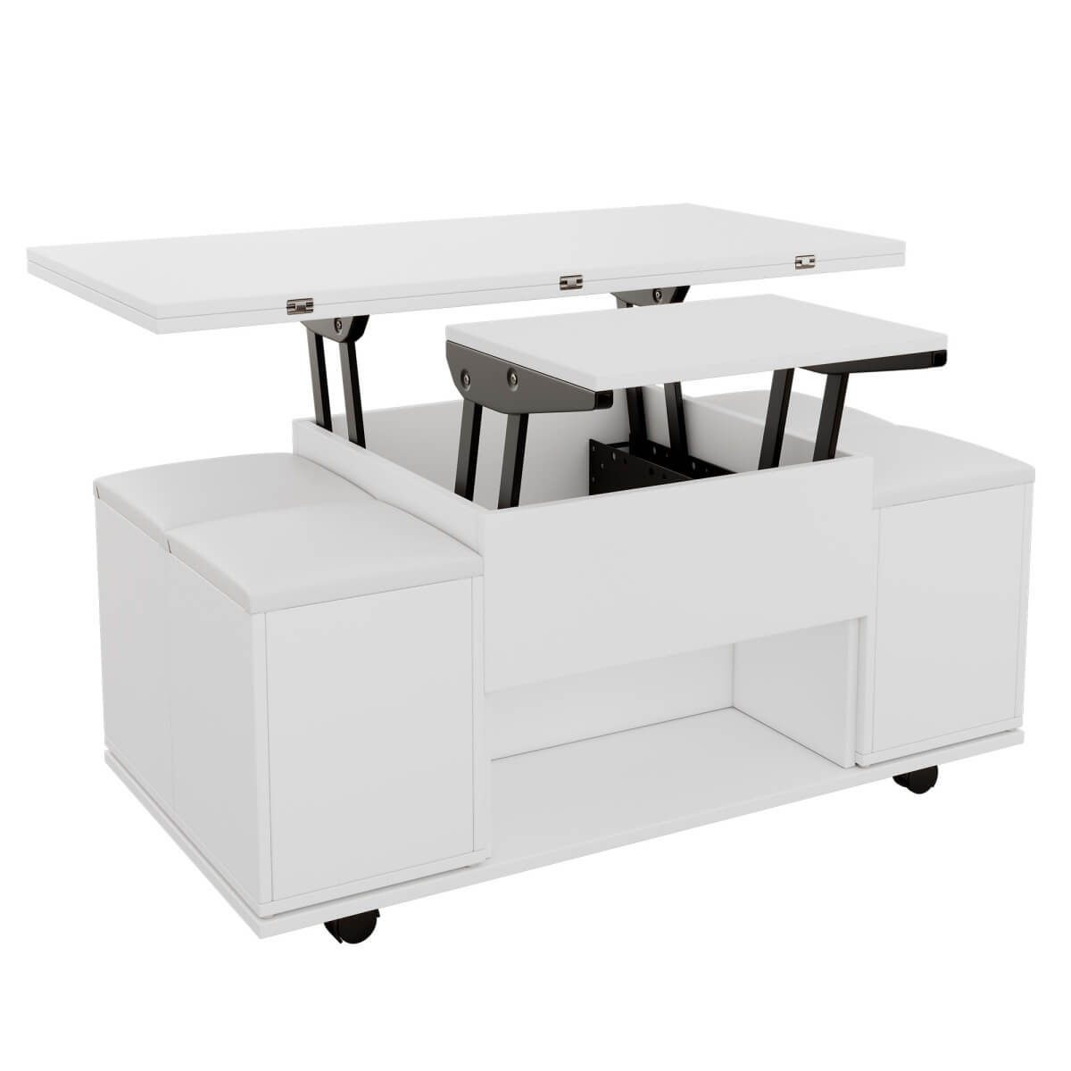 White Lift Top Coffee Table with Storage - Modern Living Room Coffee Table with Hidden Storage Compartment